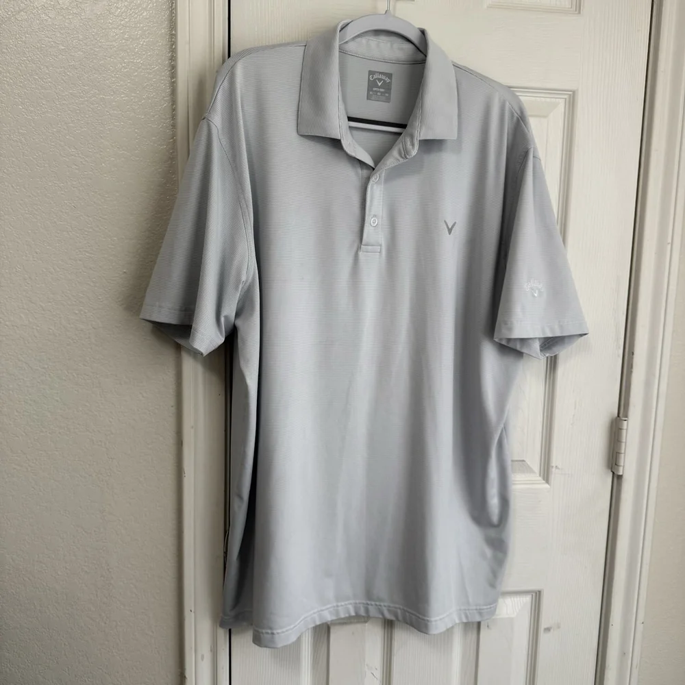 Callaway Opti Dry XL Light Blue & White Striped Performance Golf Shirt - Picture 2 of 9